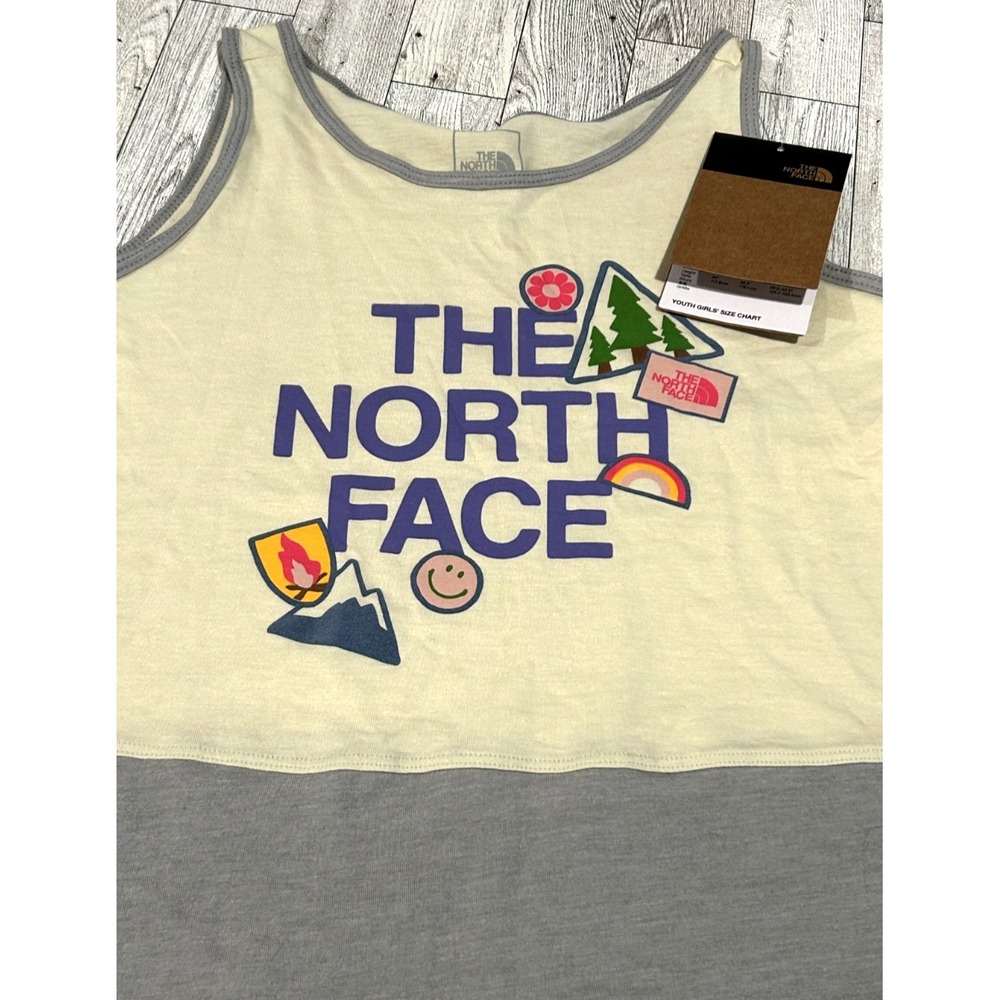 NWT The North Face‎ Girls Yellow & Gray Camping Graphic Tank Top LARGE 14/16